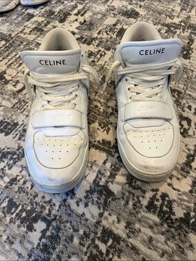 Celine White Leather Strap Sneakers